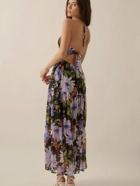 NWT Promesa Floral Open Back Halter Maxi Dress M